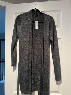 White House Black Market Silver-Gray Metallic Open-Front Cardigan